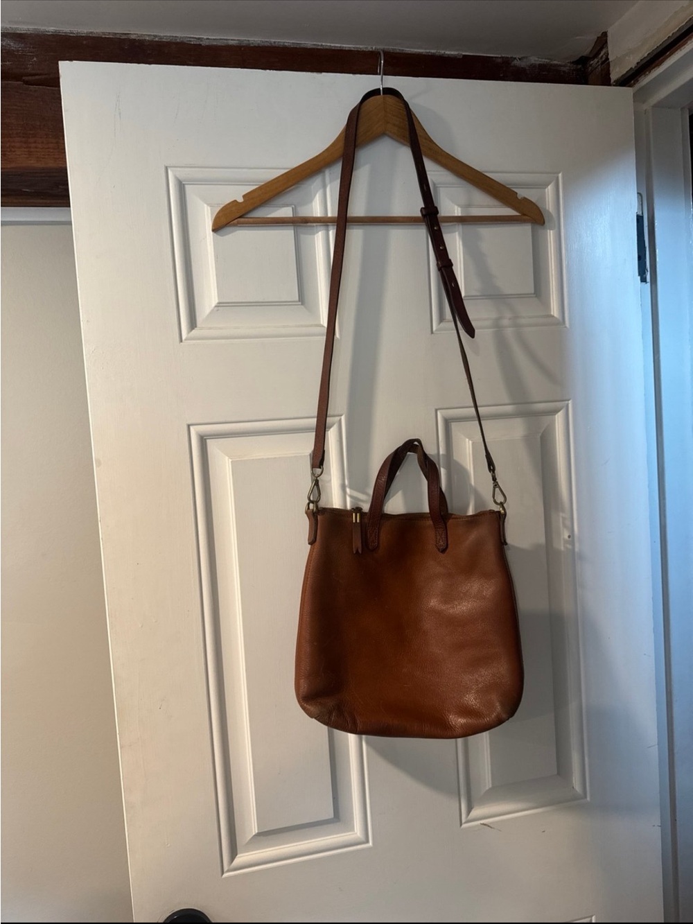 Madewell Brown Leather Crossbody Tote with Top Handles